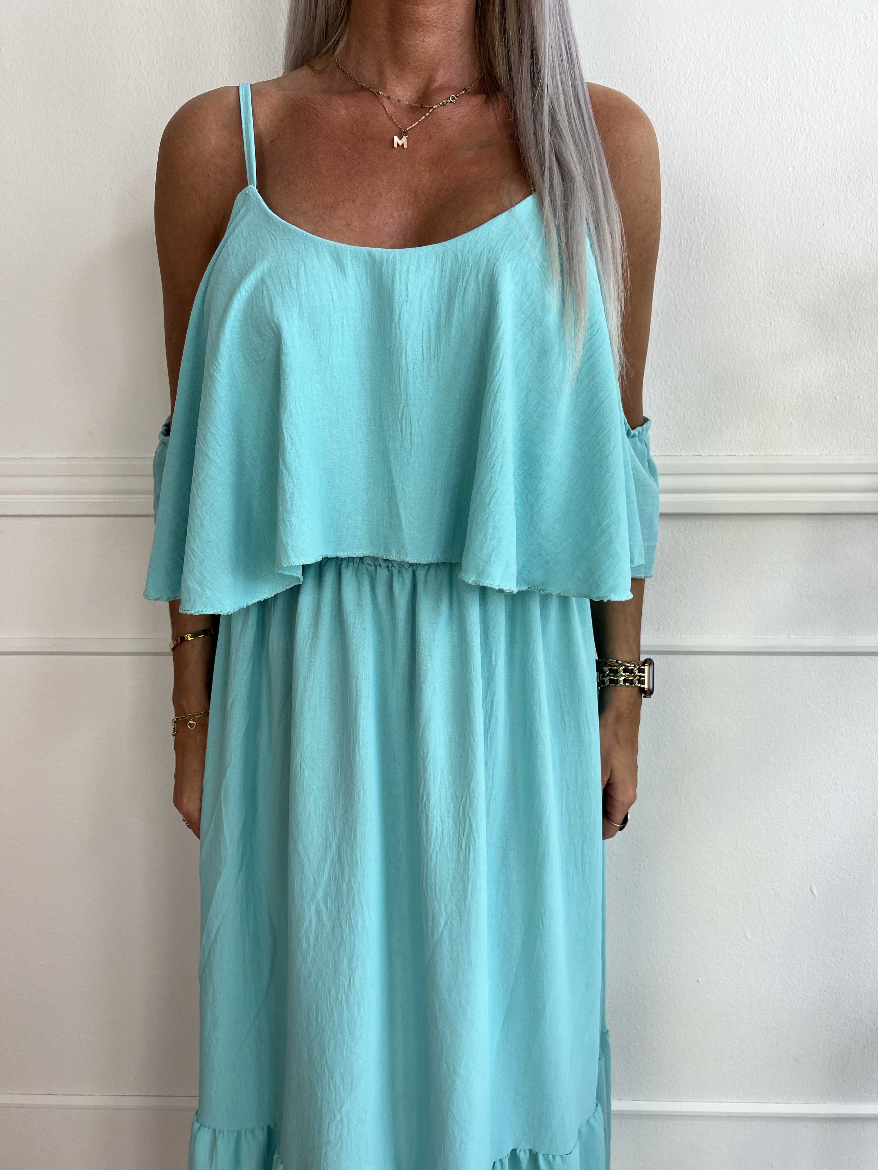 Adelisa - Sød lang stropkjole med flæser